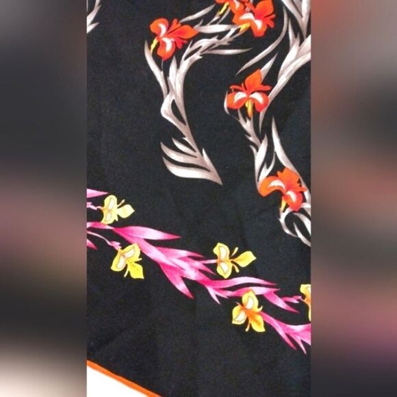 Vintage Floral Black & Pink Silk Scarf Horse Flowers Cheval Fleuri Foulard - Picture 14 of 16